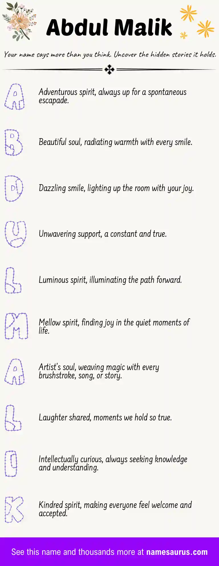 Acrostic poem about Abdul Malik.